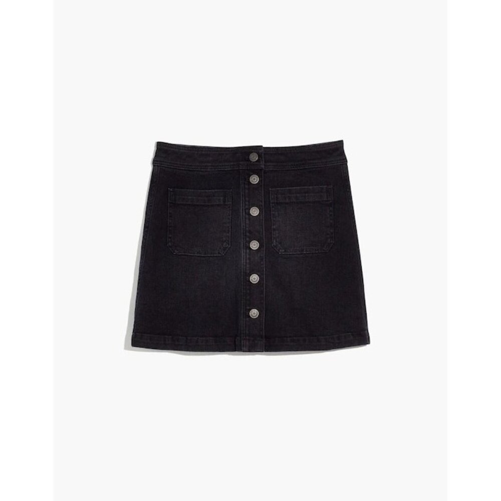 Madewell Cotton Denim A-Line Snap Button Front Short Black Jean Mini Skirt 30